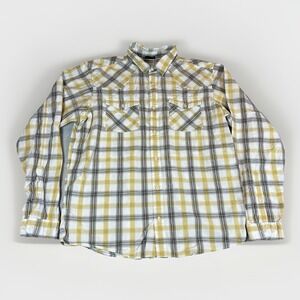 Patagonia Mens Shirt L Beige Brown Yellow Plaid Button Front Organic Cotton‎